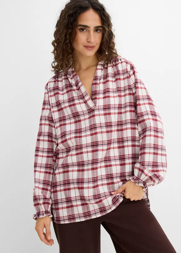 Flanell-Tunikabluse aus reiner Baumwolle in weiß von vorne (im Anschnitt) - bonprix Flanell-Tunikabluse aus reiner Baumwolle in weiß von vorne (im Anschnitt) - bonprix