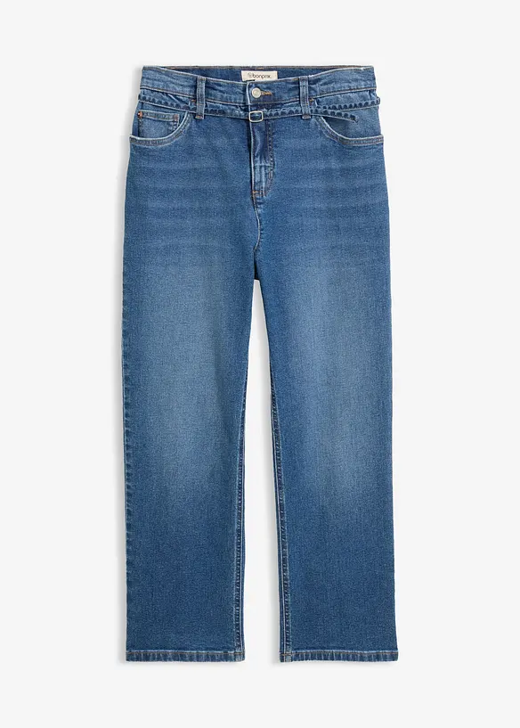 Straight-Jeans High Waist, cropped in blau von vorne - bonprix