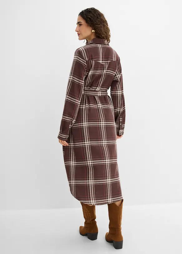 Flanell-Midikleid aus reiner Baumwolle in braun von hinten (Totalaufnahme) - bonprix Flanell-Midikleid aus reiner Baumwolle in braun von hinten (Totalaufnahme) - bonprix