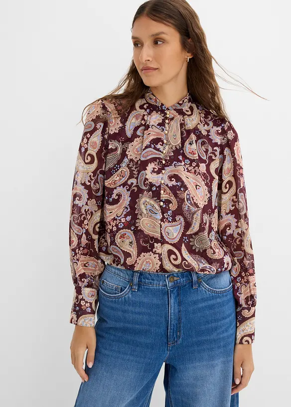 Chiffon Tunikabluse mit Stehkragen in rot von vorne (im Anschnitt) - bonprix