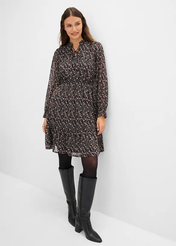 Chiffonkleid mit Allover-Print in schwarz von vorne (Totalaufnahme) - bonprix Chiffonkleid mit Allover-Print in schwarz von vorne (Totalaufnahme) - bonprix