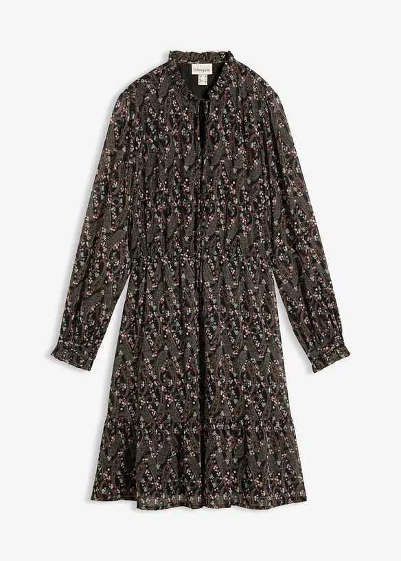Chiffonkleid mit Allover-Print in schwarz von vorne - bonprix Chiffonkleid mit Allover-Print in schwarz von vorne - bonprix