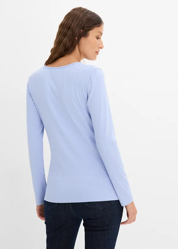 Langarmshirt aus softem Viskose-Mix in blau von hinten (im Anschnitt) - bonprix