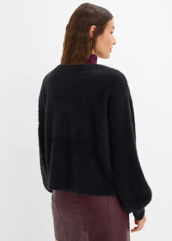 Grobstrickjacke mit Ballon-Ärmeln in schwarz von hinten (im Anschnitt) - bonprix