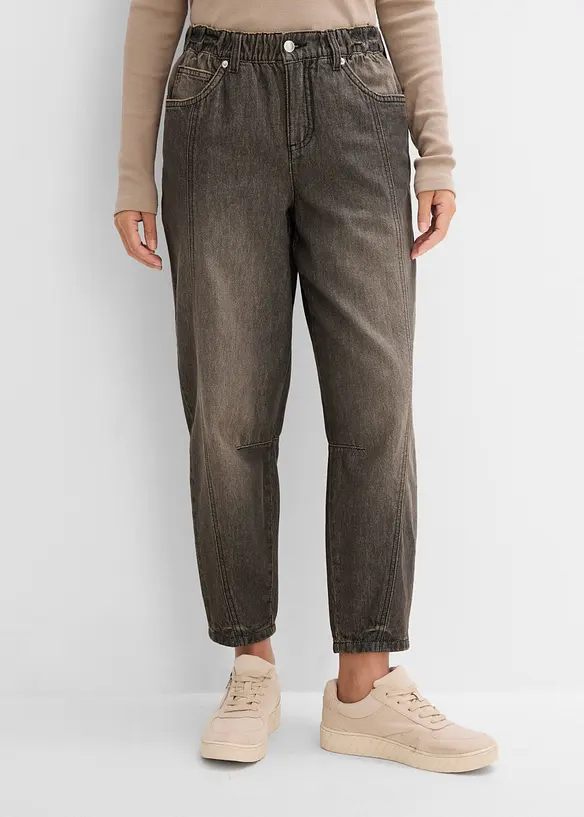 Barrel-Jeans Mid Waist, Bequembund in grau von vorne - bonprix