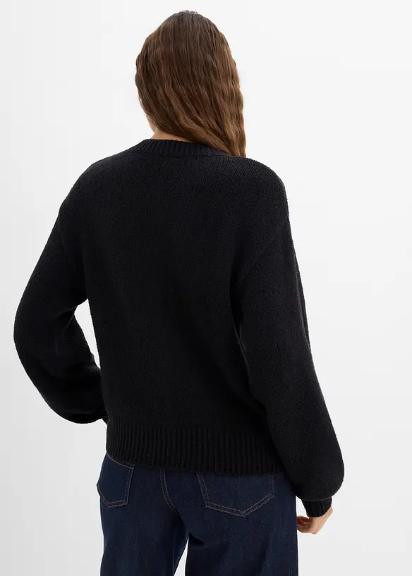 Grobstrickjacke mit Knopfleiste in schwarz von hinten (im Anschnitt) - bonprix Grobstrickjacke mit Knopfleiste in schwarz von hinten (im Anschnitt) - bonprix