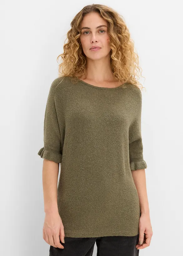 Pullover aus Baumwoll-Mix mit Volant-Ärmeln in grün von vorne (im Anschnitt) - bonprix Pullover aus Baumwoll-Mix mit Volant-Ärmeln in grün von vorne (im Anschnitt) - bonprix