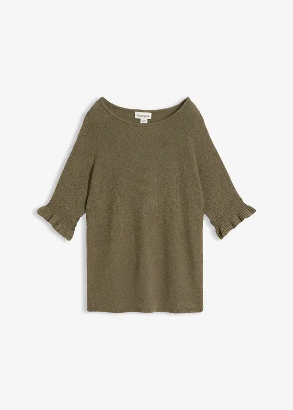 Pullover aus Baumwoll-Mix mit Volant-Ärmeln in grün von vorne - bonprix Pullover aus Baumwoll-Mix mit Volant-Ärmeln in grün von vorne - bonprix