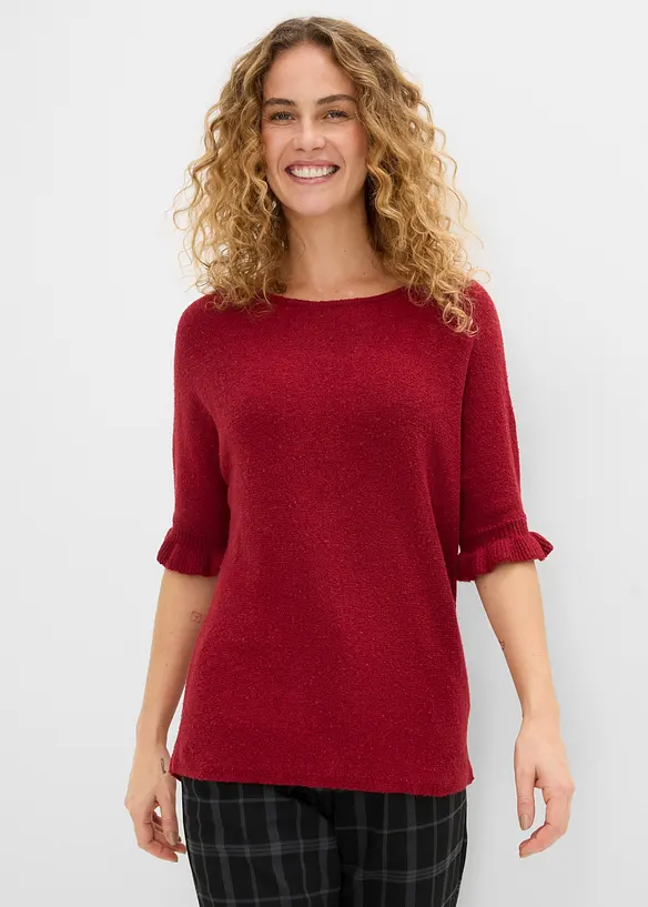 Pullover aus Baumwoll-Mix mit Volant-Ärmeln in rot von vorne (im Anschnitt) - bonprix Pullover aus Baumwoll-Mix mit Volant-Ärmeln in rot von vorne (im Anschnitt) - bonprix