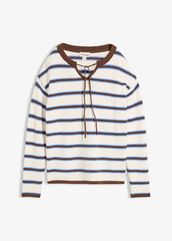 Pullover aus Baumwoll-Mix mit Bindelösung in weiß von vorne - bonprix Pullover aus Baumwoll-Mix mit Bindelösung in weiß von vorne - bonprix