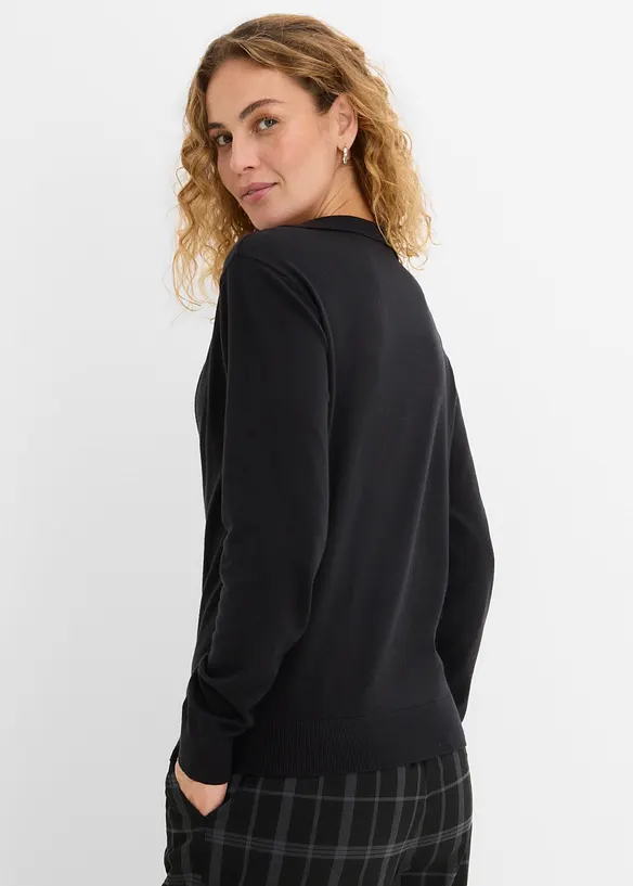 Feinstrickpullover im Layering-Look aus Viskose-Mix in schwarz von hinten (im Anschnitt) - bonprix Feinstrickpullover im Layering-Look aus Viskose-Mix in schwarz von hinten (im Anschnitt) - bonprix