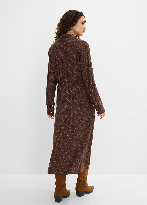 Blusenkleid aus reiner Viskose mit Eingriffstaschen in braun von hinten (Totalaufnahme) - bonprix Blusenkleid aus reiner Viskose mit Eingriffstaschen in braun von hinten (Totalaufnahme) - bonprix