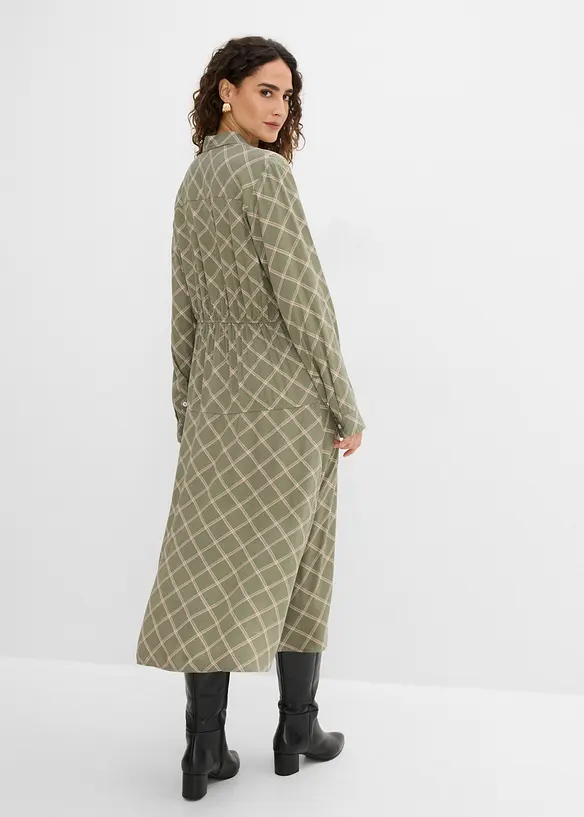 Blusenkleid aus reiner Viskose mit Eingriffstaschen in grün von hinten (Totalaufnahme) - bonprix Blusenkleid aus reiner Viskose mit Eingriffstaschen in grün von hinten (Totalaufnahme) - bonprix