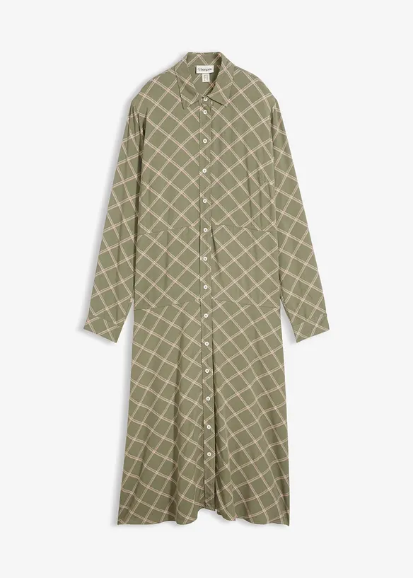 Blusenkleid aus reiner Viskose mit Eingriffstaschen in grün von vorne - bonprix Blusenkleid aus reiner Viskose mit Eingriffstaschen in grün von vorne - bonprix
