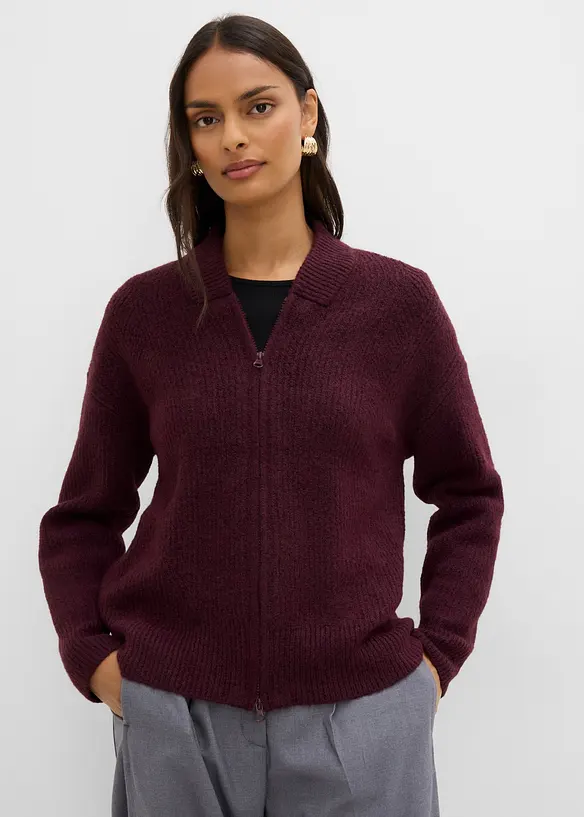 Strickjacke mit Reißverschluss aus weichem Woll-Mix in rot von vorne (im Anschnitt) - bonprix Strickjacke mit Reißverschluss aus weichem Woll-Mix in rot von vorne (im Anschnitt) - bonprix