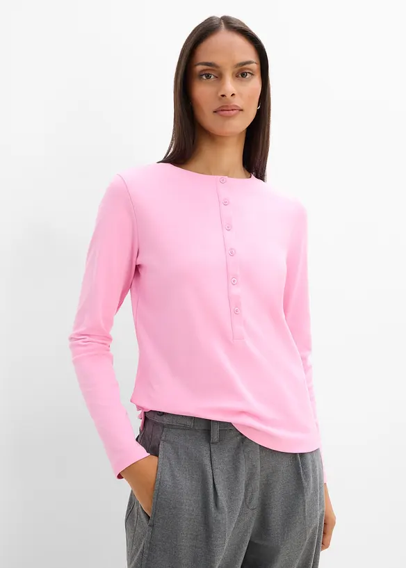 Langarmshirt aus schwerer Bio-Baumwolle in rosa von vorne (im Anschnitt) - bonprix