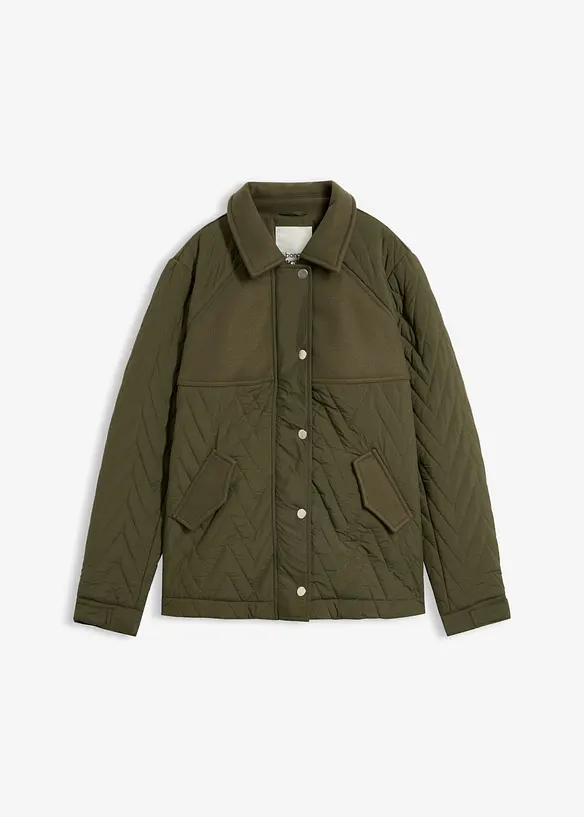 Steppjacke mit Materialmix Wollimitat in grün von vorne - bonprix