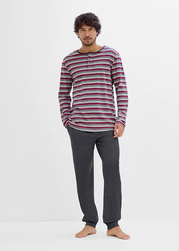Pyjama aus reiner Baumwolle in grau im Look von vorne (Totalaufnahme) - bonprix
