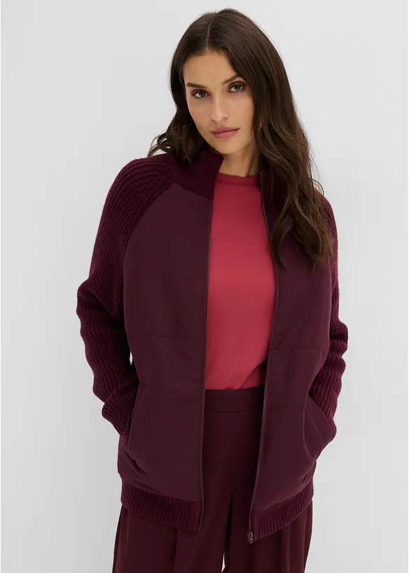 Hybridjacke, Steppjacke mit Strick in rot von vorne (im Anschnitt) - bonprix