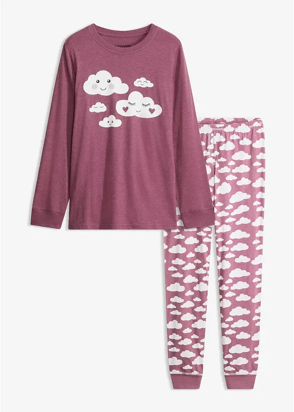 Pyjama aus reiner Bio-Baumwolle in lila von vorne - bonprix