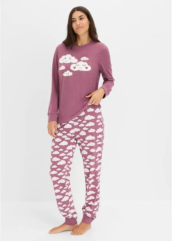 Pyjama aus reiner Bio-Baumwolle in lila von vorne (Totalaufnahme) - bonprix
