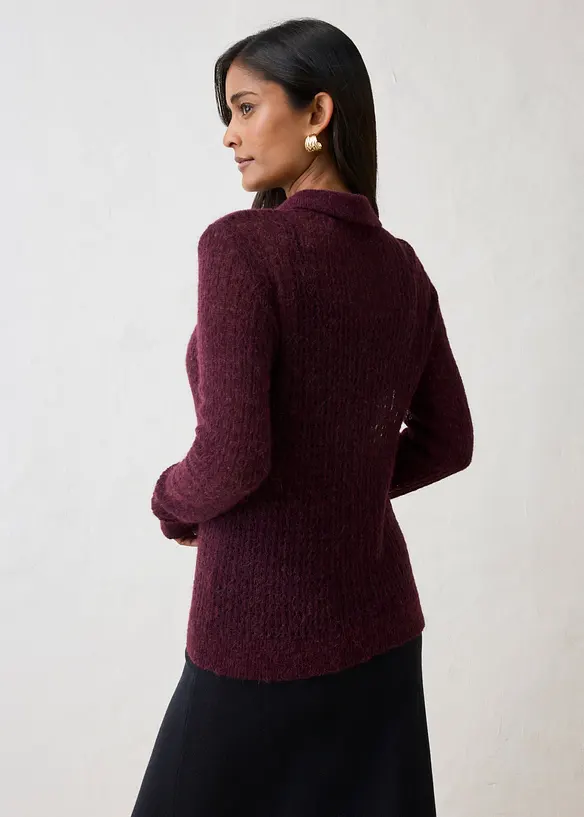 Polopullover aus weichem Ajour-Strick in rot von hinten (im Anschnitt) - bonprix Polopullover aus weichem Ajour-Strick in rot von hinten (im Anschnitt) - bonprix