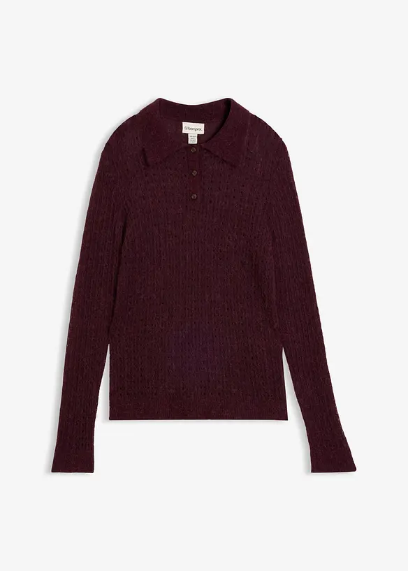 Polopullover aus weichem Ajour-Strick in rot von vorne - bonprix Polopullover aus weichem Ajour-Strick in rot von vorne - bonprix