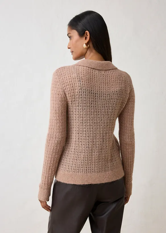 Polopullover aus weichem Ajour-Strick in braun von hinten (im Anschnitt) - bonprix Polopullover aus weichem Ajour-Strick in braun von hinten (im Anschnitt) - bonprix