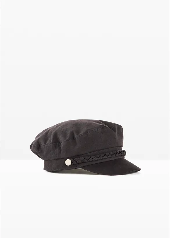 Schiffermütze mit Flechtdetail in schwarz von vorne - bonprix