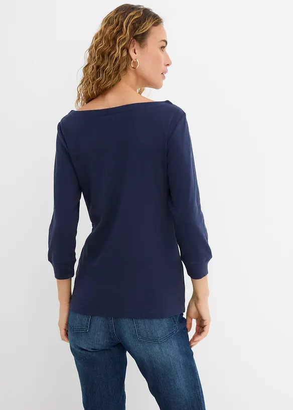 Langarmshirt aus reiner Bio-Baumwolle in blau von hinten (im Anschnitt) - bonprix