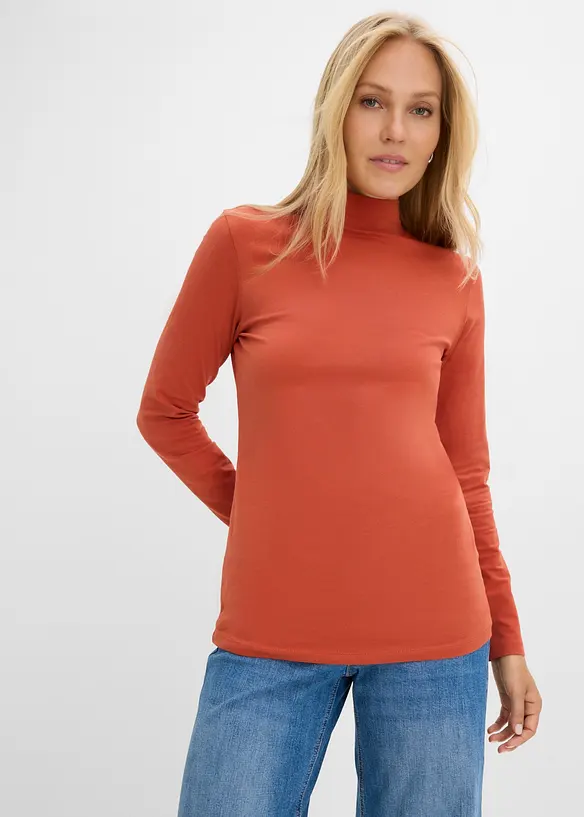 Figurbetontes Langarmshirt in braun von vorne (im Anschnitt) - bonprix