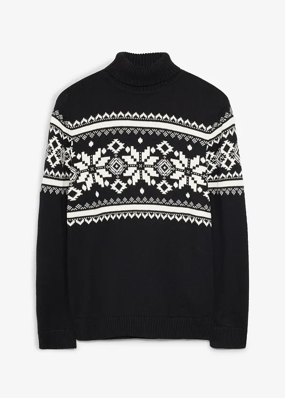 Norweger-Pullover aus reiner Baumwolle in schwarz von vorne - bonprix