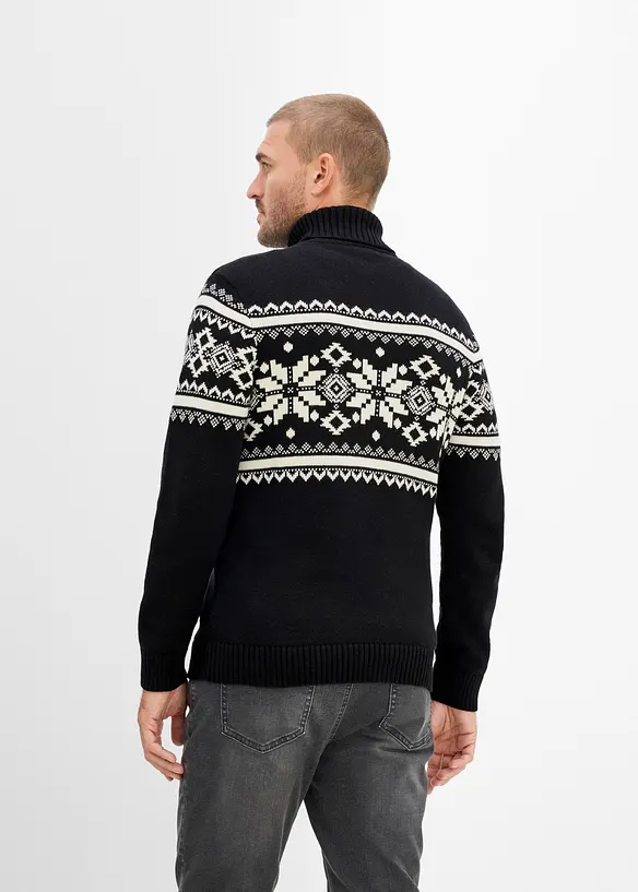 Norweger-Pullover aus reiner Baumwolle in schwarz von hinten (im Anschnitt) - bonprix