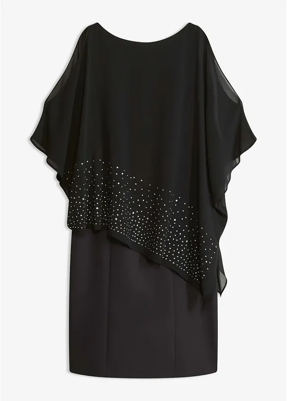 Etuikleid mit Glitzersteinen in schwarz von vorne - bonprix