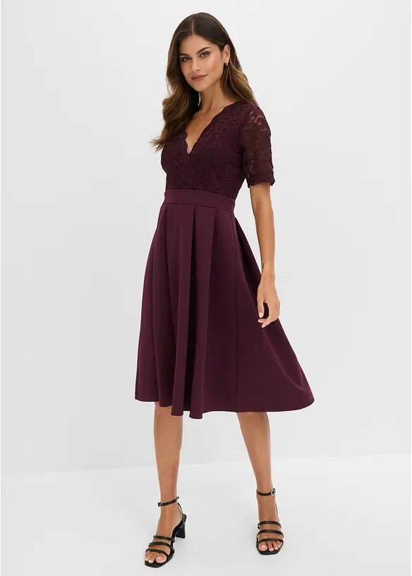 Cocktailkleid aus softem Scuba mit Spitze in rot von vorne (Totalaufnahme) - bonprix Cocktailkleid aus softem Scuba mit Spitze in rot von vorne (Totalaufnahme) - bonprix