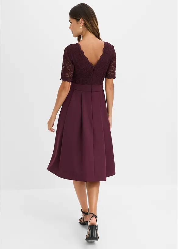 Cocktailkleid aus softem Scuba mit Spitze in rot von hinten (Totalaufnahme) - bonprix Cocktailkleid aus softem Scuba mit Spitze in rot von hinten (Totalaufnahme) - bonprix