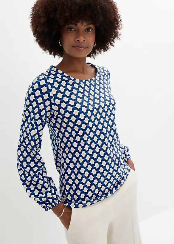 Langarmshirt in blau von vorne (im Anschnitt) - bonprix