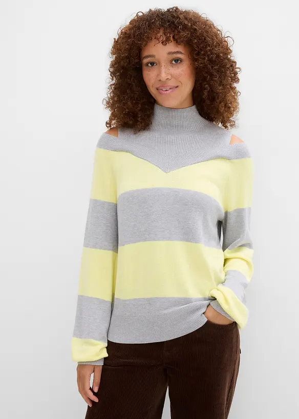 Feinstrickpullover, schulterfrei in grau von vorne (im Anschnitt) - bonprix Feinstrickpullover, schulterfrei in grau von vorne (im Anschnitt) - bonprix