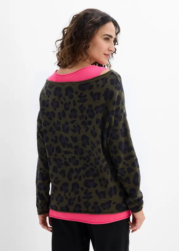 Pullover und Top aus Baumwoll-Mix (2-tlg. Set) in grün von hinten (im Anschnitt) - bonprix