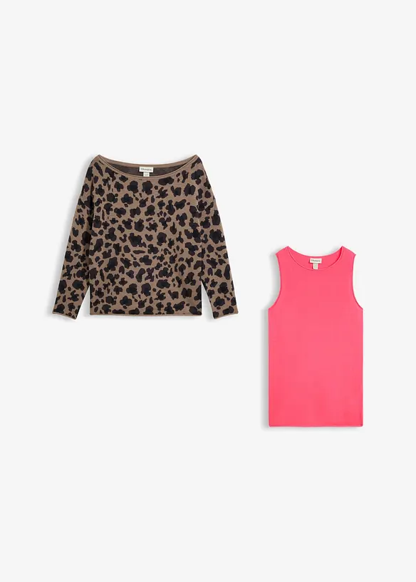 Pullover und Top aus Baumwoll-Mix (2-tlg. Set) in braun von vorne - bonprix