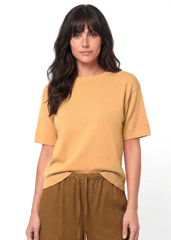 Feinstrickpullover aus reiner Bio-Baumwolle in orange von vorne (im Anschnitt) - bonprix