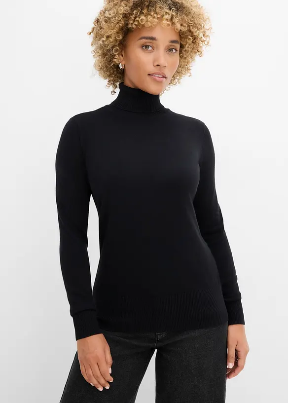 Basic Rollkragenpullover in schwarz von vorne (im Anschnitt) - bonprix Basic Rollkragenpullover in schwarz von vorne (im Anschnitt) - bonprix