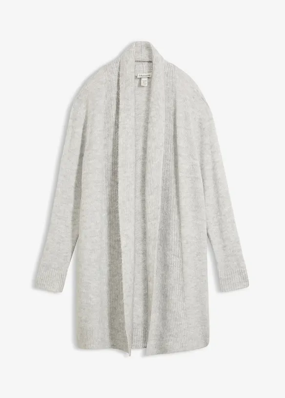 Longstrickjacke mit Schalkragen in grau von vorne - bonprix