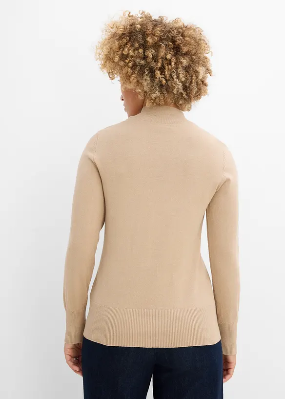 Feinstrickpullover mit recycelter Baumwolle in beige von hinten (im Anschnitt) - bonprix