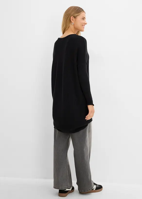 Long-Pullover aus Viskose-Mix in schwarz von hinten (im Anschnitt) - bonprix