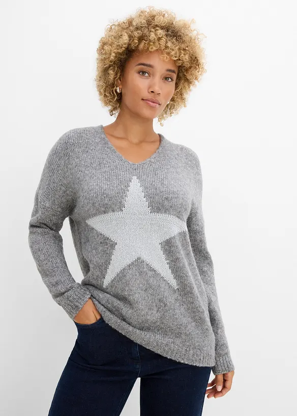 Pullover mit Stern in grau von vorne (im Anschnitt) - bonprix Pullover mit Stern in grau von vorne (im Anschnitt) - bonprix