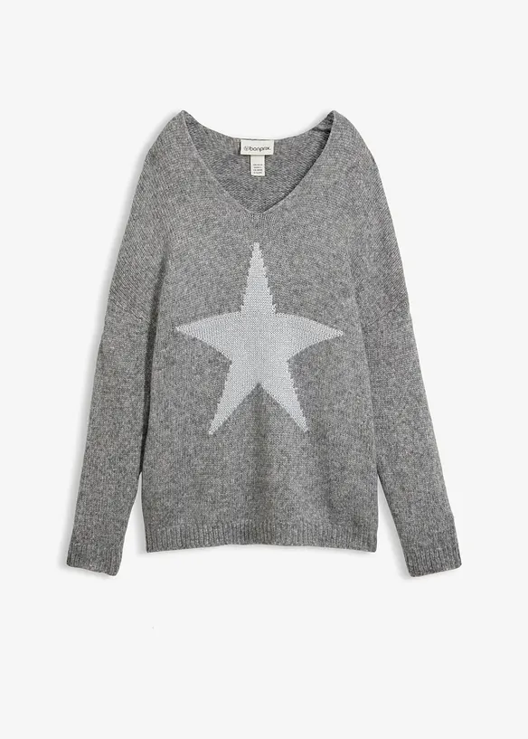 Pullover mit Stern in grau von vorne - bonprix Pullover mit Stern in grau von vorne - bonprix