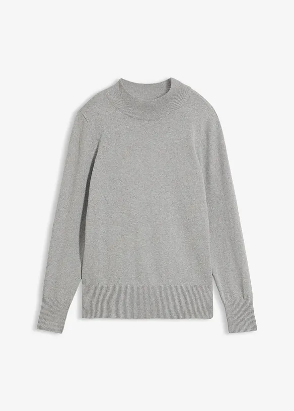 Feinstrickpullover mit recycelter Baumwolle in grau von vorne - bonprix