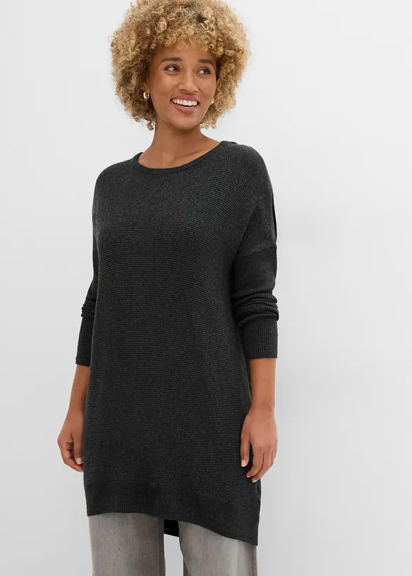Long-Pullover aus Viskose-Mix in grau von vorne (im Anschnitt) - bonprix