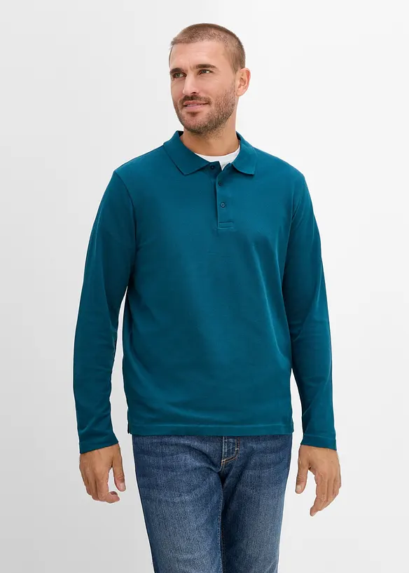 Poloshirt aus robustem Piqué in petrol von vorne (im Anschnitt) - bonprix